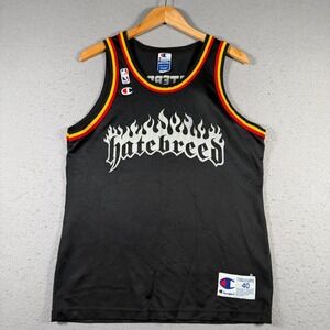 Vintage Hatebreed Basketball Jersey Black Mesh Flame Graphic Mens 40 Champion
